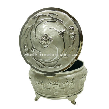 White Metal Jewelry Box, White Round Jewelry Box